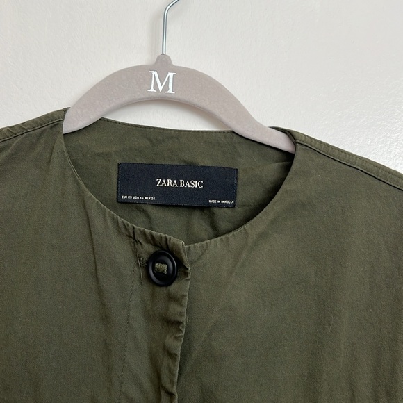 ZARA Olive Green Cotton Twill Jacket Pompom Boho Style Size S - Picture 3 of 4